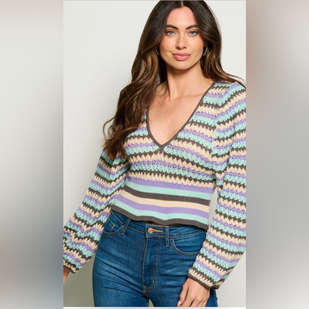 🆕 WOMEN'S LONG SLEEVE V-NECK KNIT MULTI TOP